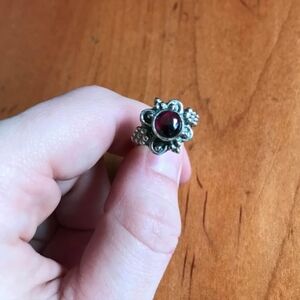 SOLD Vintage Deco Sterling Silver And Garnet Ring